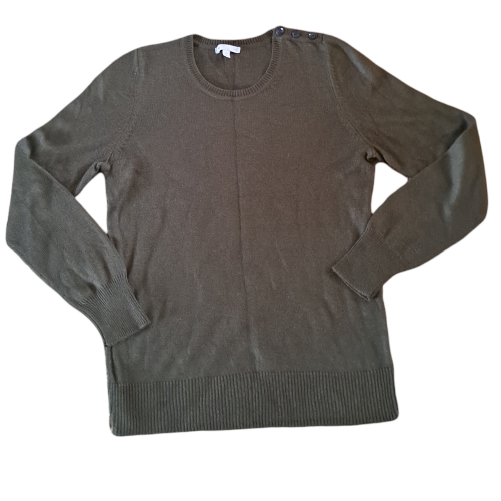 Gap Olive Green Angora Blend Crew Neck Fitted Waist and Wrist Sweater